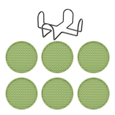 

JANGSLNG 6Pcs Drink Coasters with Holder Anti-scald Sturdy Lightweight Round Non-slip Food Grade Pure Silicone Hot Coffee Cup Coaster Home Use