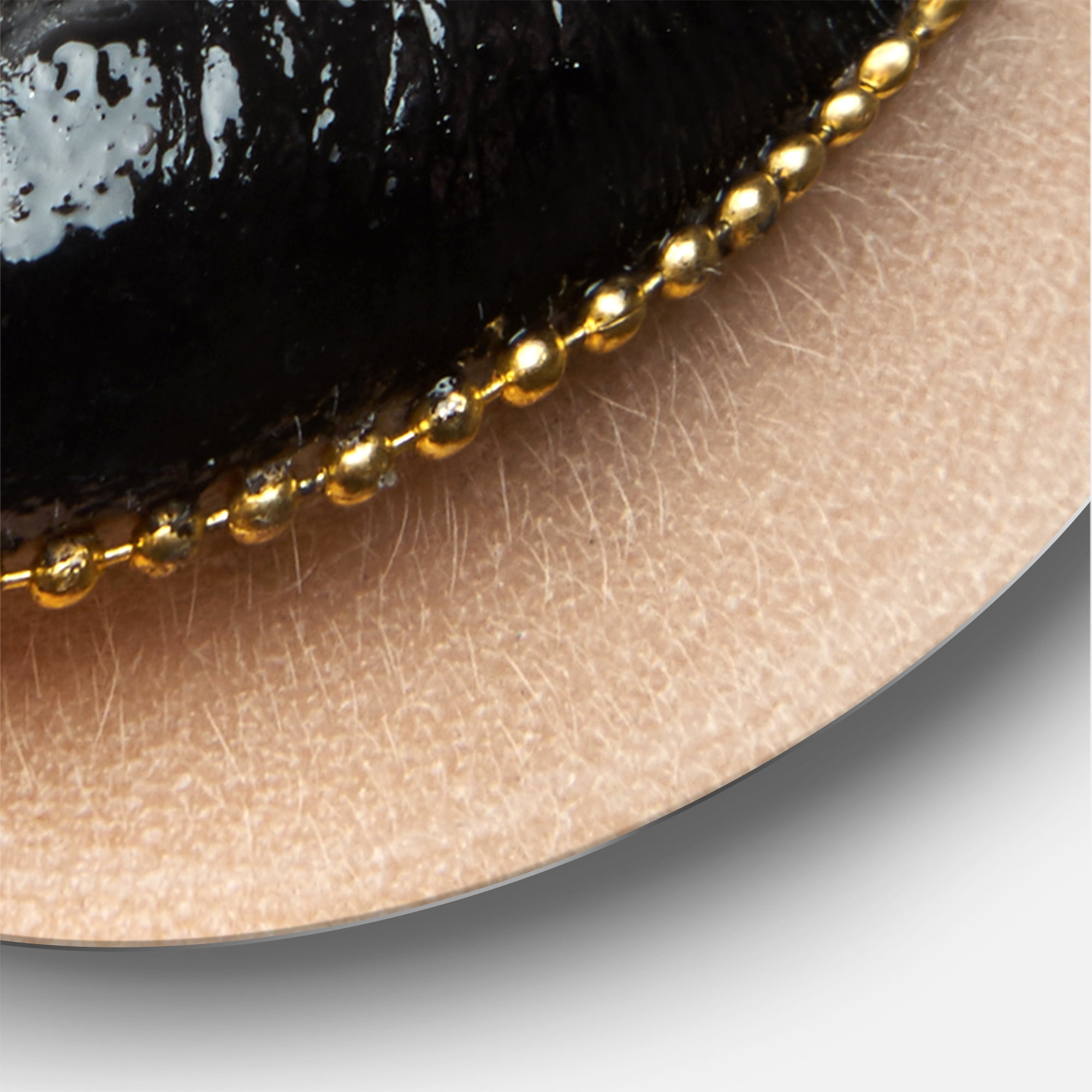 Designart 'Woman Lips With Black Lipstick & A Gold Chain' Modern Circle Metal Wall Art 36x36 - Disc of 36
