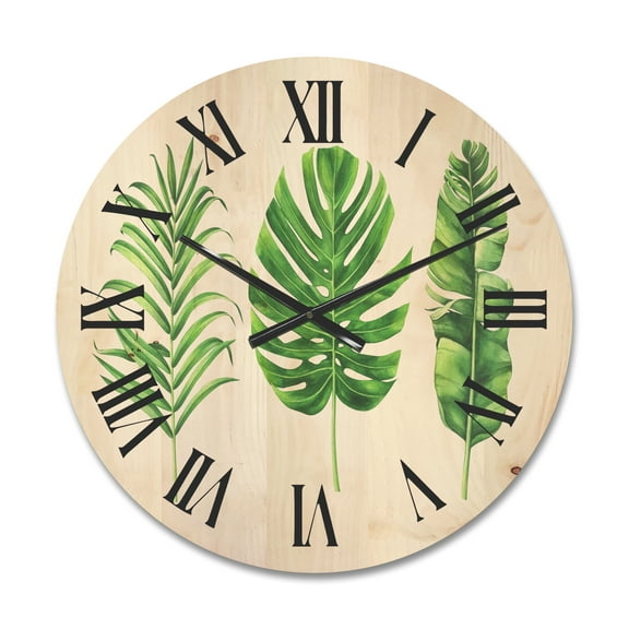 Designart 'Close Up Of Tropical Leaf Of Monstera IV' Farmhouse Wood Wall Clock