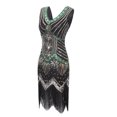 thumbnail image 4 of HKEJIAOI Robes de Cocktail Cadeau d'Anniversaire Mode Femme Aguichant Style Rétro Sequins Perles devant et derrière Robe à Franges Mode Col en V Liquidation Vert, 4 of 7