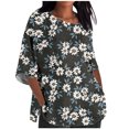 thumbnail image 1 of Blusas para las Mujeres Casual Recortado 3/4 Manga Flores Plantas Impreso Suelto Top, Mujer 3/4 Manga Tops Y Blusas, 1 of 8