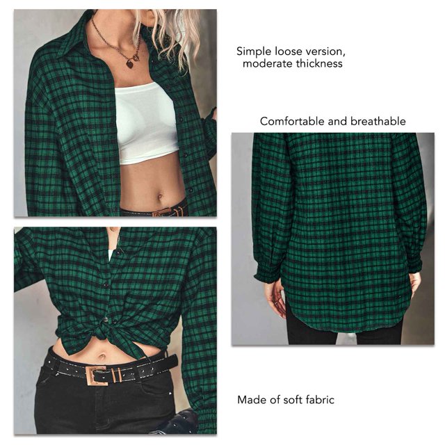 Camisa A Cuadros, Botón De Poliuretano, Cuello Vuelto, Poliéster, Dama, Camisa Informal Para La Escuela