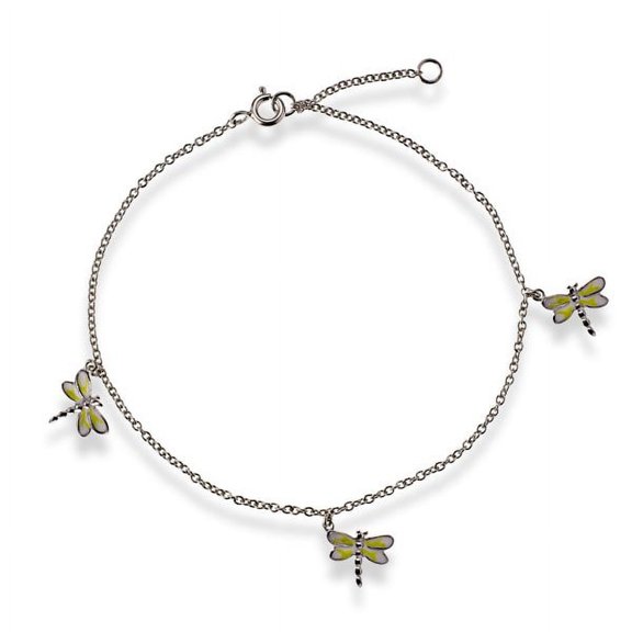 iJewelry2 Sterling Silver Yellow Dragonfly Charms Anklet 9'' 1''