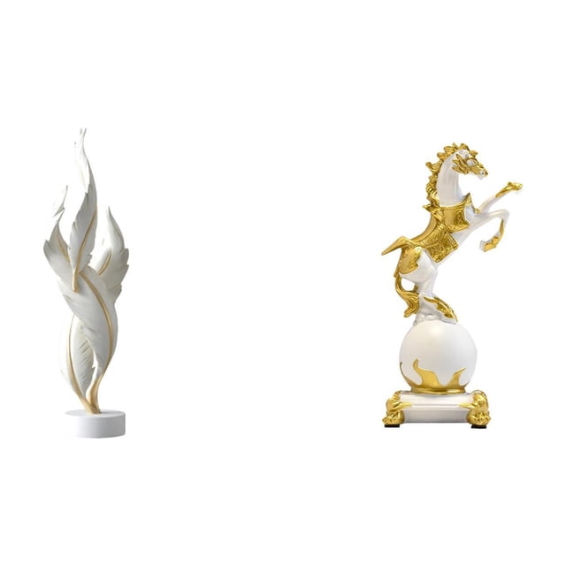 Estatua moderna de pluma de caballo, escultura animal de resina, colección de figuras decorativas, centro de mesa para chimenea, sala de estar, escrit