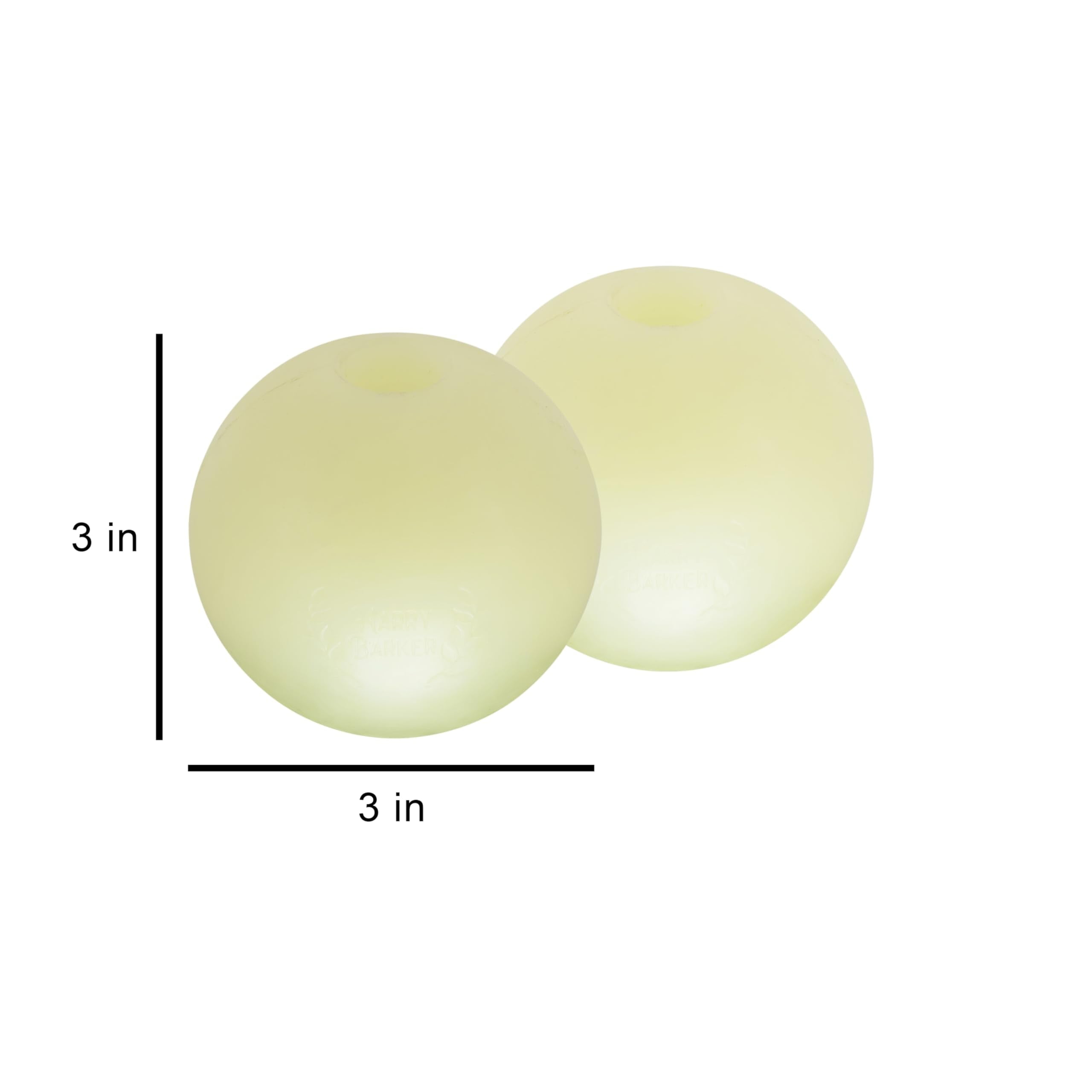 Harry Barker Durable All-Natural Rubber Balls for Dogs, 3" Glow Balls, Yellow, 2 Pack Set