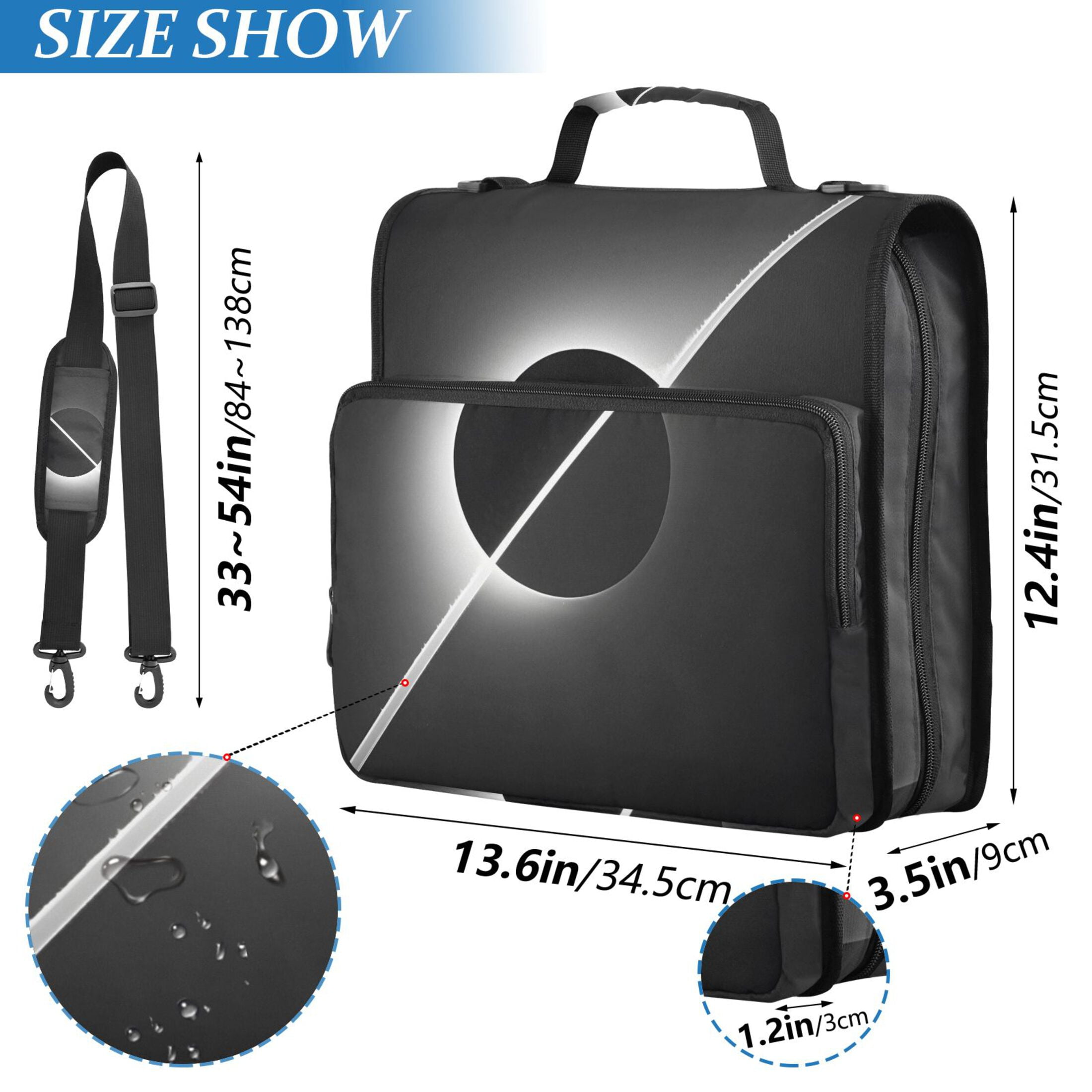 3 Ring Zipper Binder with Shoulder Strap Waterproof Trapper Keeper 2 Inch D-Ring 500 Sheets Capacity Solar Eclipse