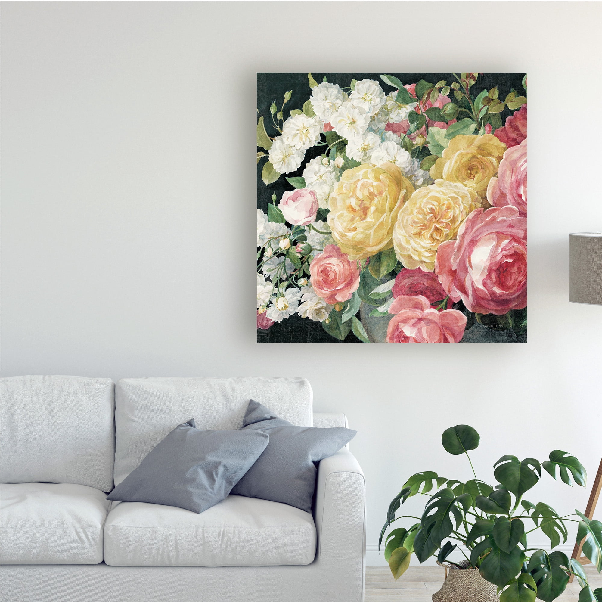 Trademark Fine Art 'Antique Roses on Black Crop' Canvas Art by Danhui Nai
