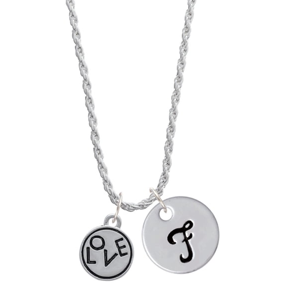 Delight Jewelry Silvertone Love in Circle Silvertone Script Initial Disc - F - Charm Necklace, 20"+3"