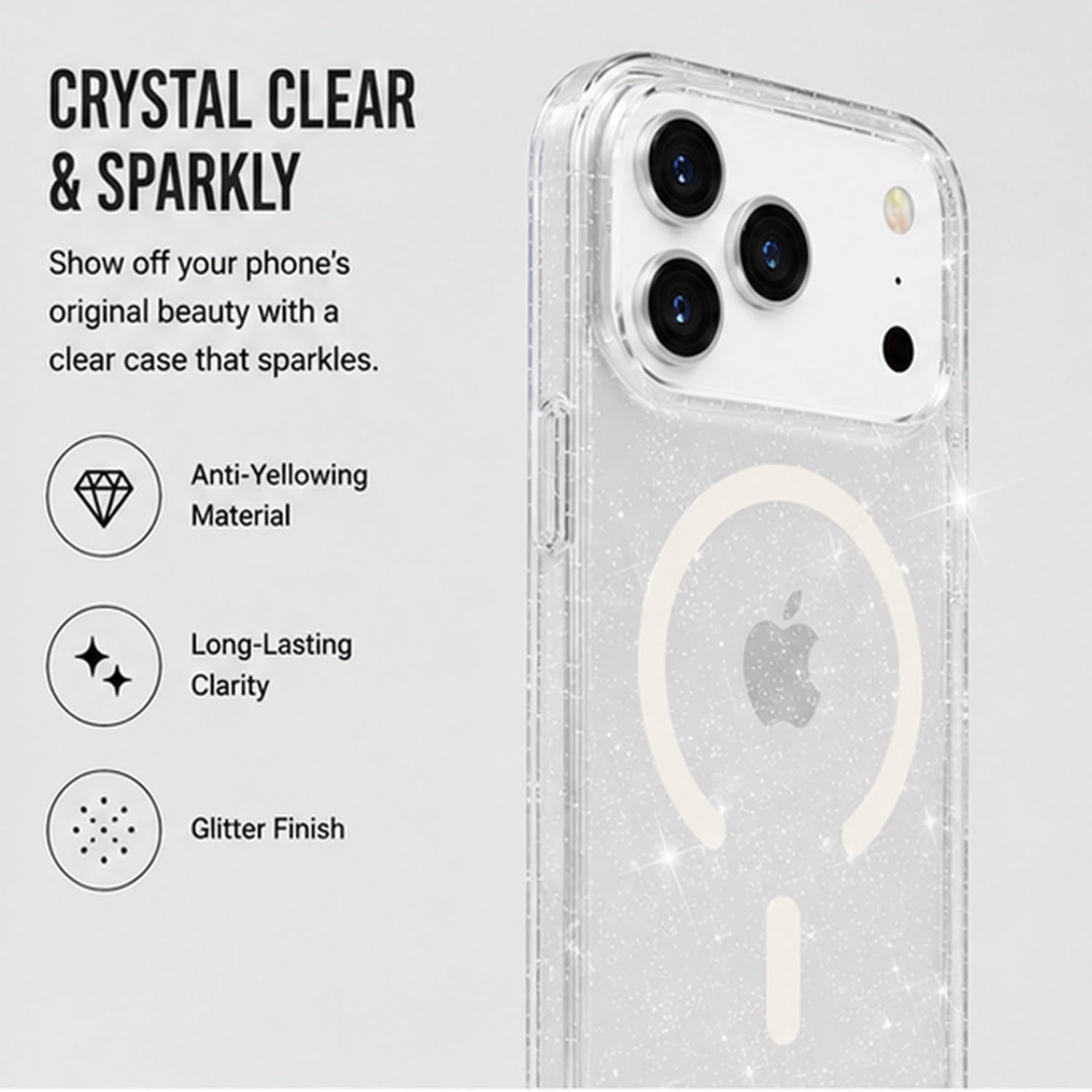 Protective Transparent Color Case with Magsafe for iPhone 17 Pro - Sparkle Clear