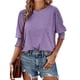 thumbnail image 1 of Blusa de verano para mujer con puños fruncidos, informal, holgada, de color liso, con cuello redondo, para citas, 1 of 7