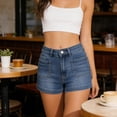 thumbnail image 2 of hoksml Women's High Waisted Denim Shorts, Button Closure Jean Shorts with Front Pockets, Cuffed Hem Casual Shorts, 2 of 7