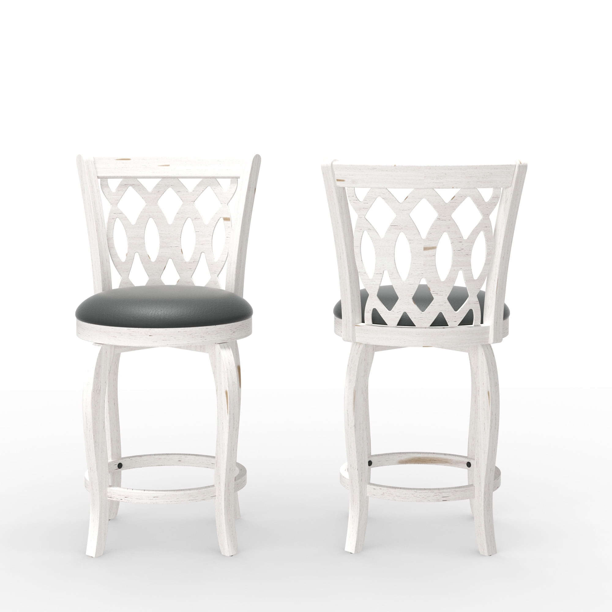 Joywind 24" Counter Height Swivel Bar Stools with High Back, Upholstered Seat & Solid Wood Footrest, White, Set of 2