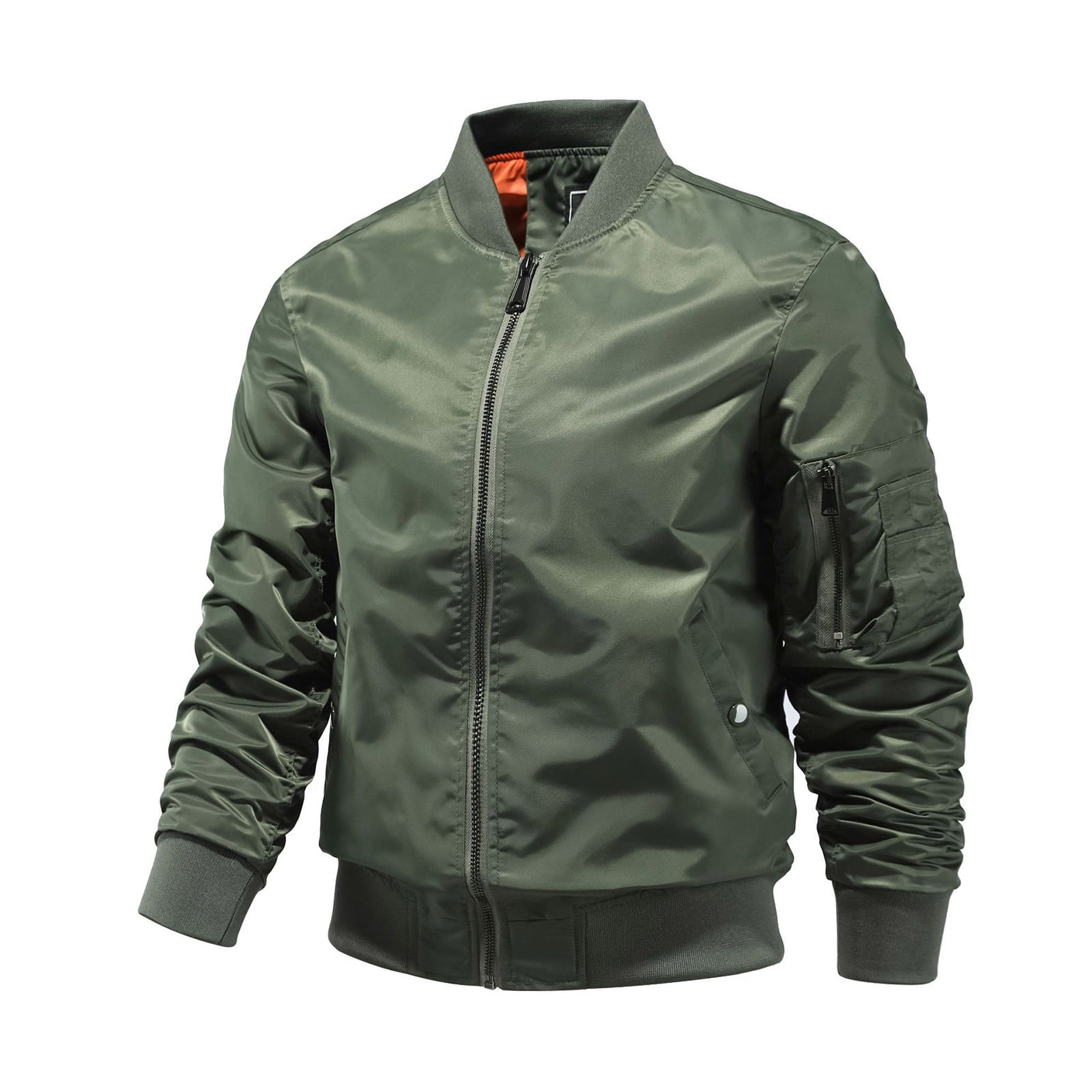 Mefallenssiah Men S Winter Coat Men S Fashion Winter Stand Collar Flight Jacket Casual Loose Hoodless Long Sleeve Jacket Army Green S Walmart