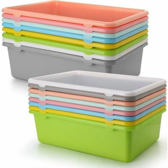 16 Pcs Large Plastic Cubby Storage Bins Bulk for Classroom Organization 15.3 x 11.8 x 5.1 inch Large Scoop Front Stackable Book Bins Toy Storage Tub Containers for Library School Office Home Nursery