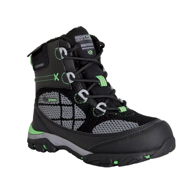 Regatta - Botas de Senderismo Hawthorn Evo con Cordones para Niños/Niñas (Negro, Verde Verano) Regatta UTRG8430_blacksummergreen
