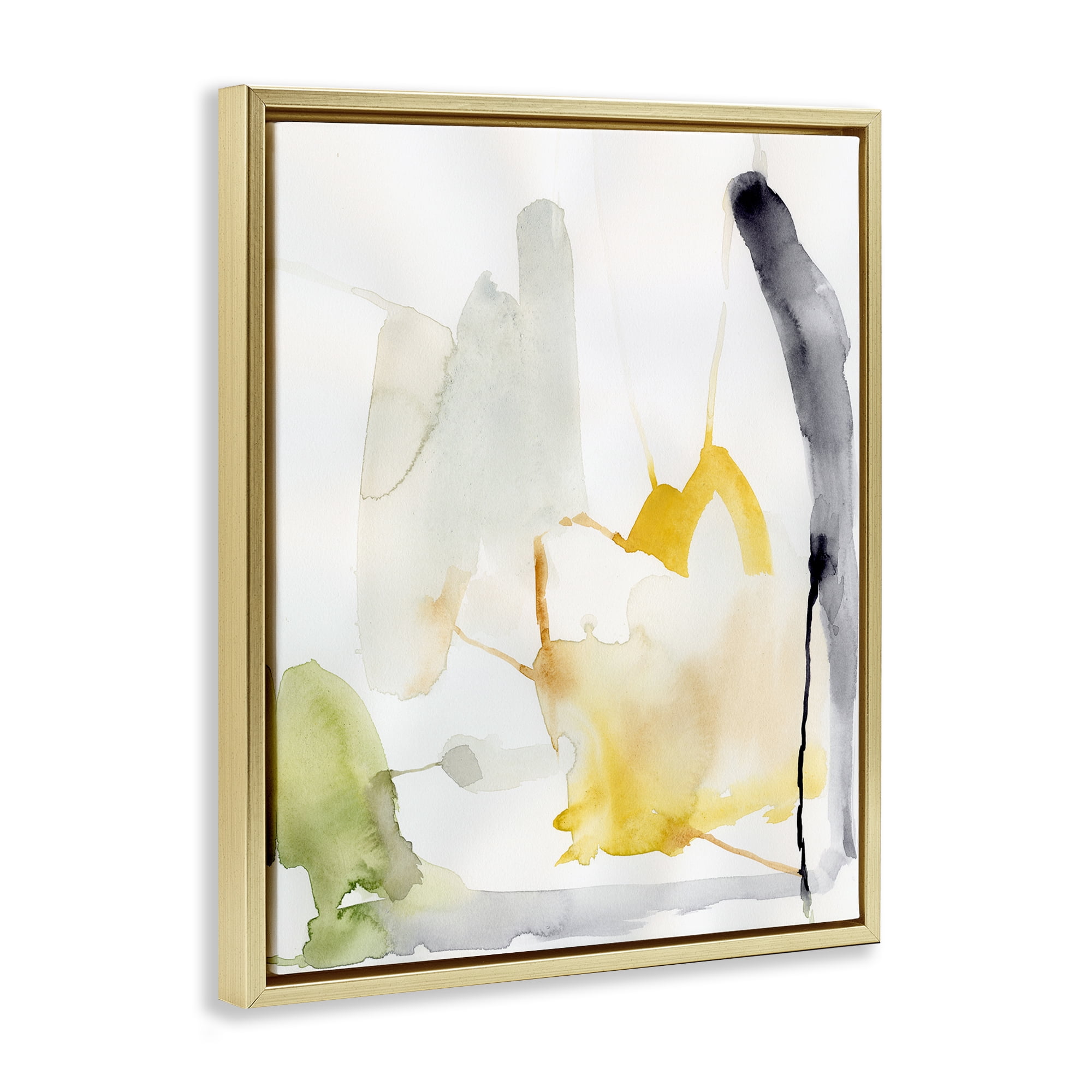 Stupell Industries Subtle Watercolor Splashes Abstract Painting Gold Floater Framed Canvas Art Print Wall Art, 17 x 21