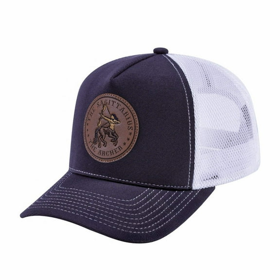 Unisex V2 Embroidered And Laser-Engraved Sagittarius Zodiac (November 22, December 21), 5-Panel Trucker Hat, Dark Grey/White, Adjustable Fit