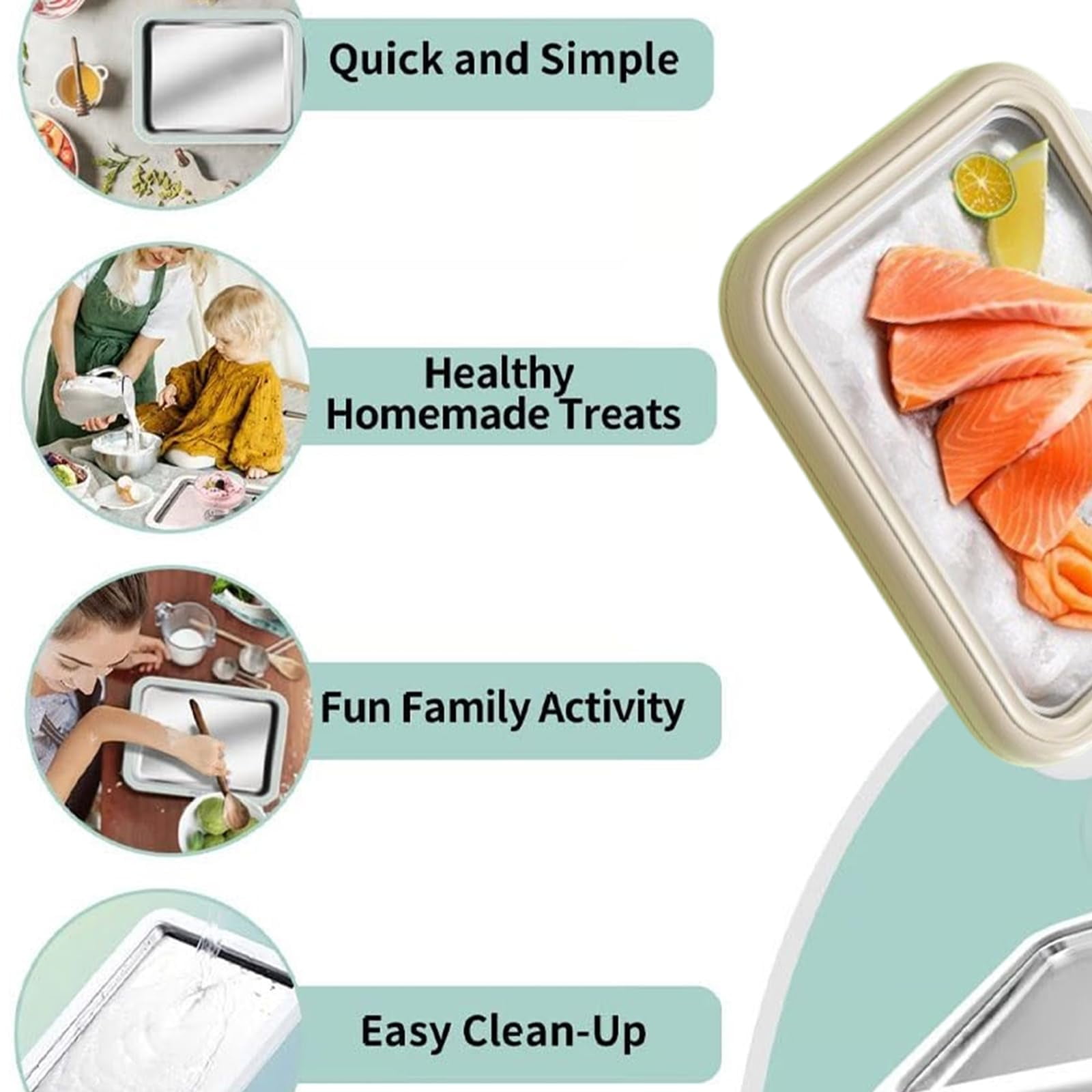 At Home Rolled Ice Cream Maker Kit, At Home Rolled Ice Cream Kit, Instant Ice Cream Roller Maker Tray with 2 Spatulas, Portable Rolled Ice Cream Maker