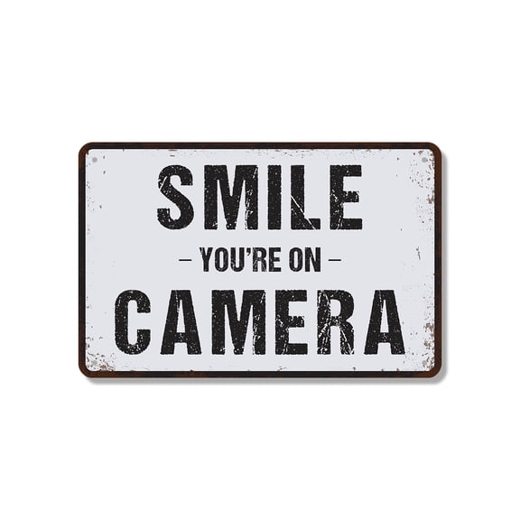 Smile You’re On Camera (2 Pack) 7 Inch x 10 Inch Novelty Aluminum Metal Sign Recording In Progress Weatherproof Perfect for Entryways Garages Shops Fun Gift for Homeowners Security