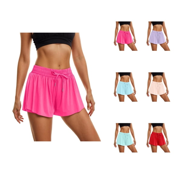 Flowy Athletic Shorts for Women 2 in 1 Elastic Waist Workout Exercise Running Yoga Gym Shorts with Pockets
