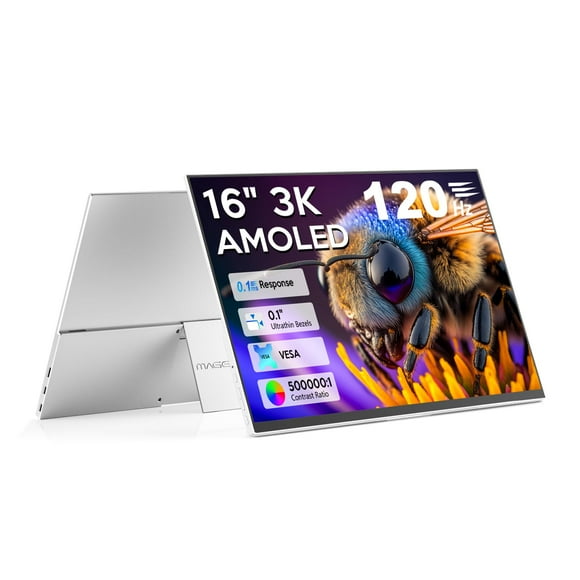 16" OLED Portable Monitor, 3K 2880x1800 120Hz 0.1ms USB-C HDMI OLED Monitor with Ultra-Thin Bezels 120% DCI-P3 Kickstand Speakers VESA for Laptop Mini PC Windows Mac Pho