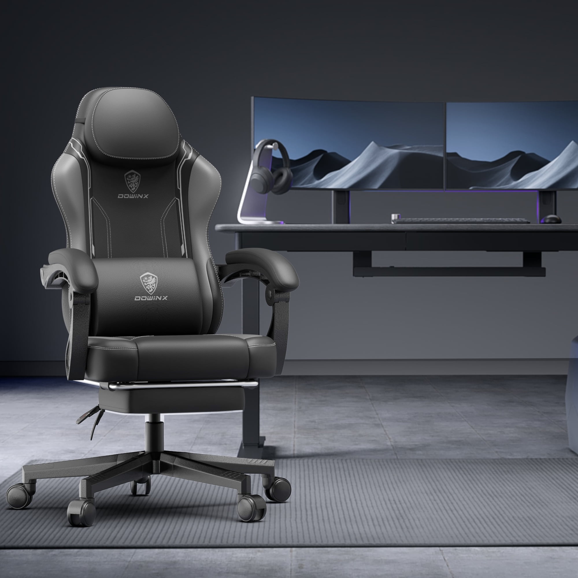 Dowinx Gaming Chair with Pocket Spring Cushion for Adults, Ergonomic Computer Chair with Footrest and Massage Lumbar Support for Office, Gaming, 300LBS, Grey