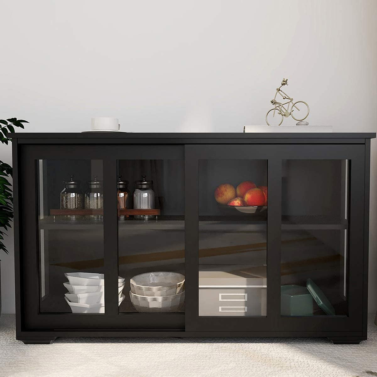 Kitchen Storage Cabinet Sideboard, Stackable Buffet w/Height-Adjustable  Shelf & 2 Glass Sliding Doors, Accent Console Table for Kitchen Dining  Living Room Hallway Office (Black) – Built to Order, Made in USA, Custom