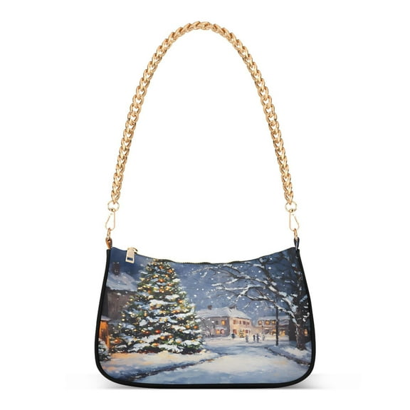Ryvnso Christmas Tree in Night Womens Chain Shoulder Bag Tote Handbags Clutch Hobo Purse with Zipper for Travel