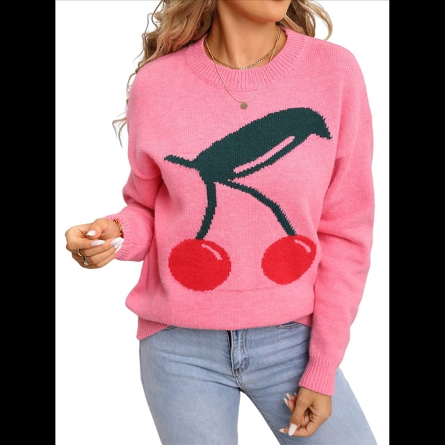 Suéteres de Punto Gruesos y Bonitos para Mujer, Modernos, con Estampado de en 3D, para Otoño e Invierno, Cálidos, con Cuello Redondo, Tops de Punto. Rosa M