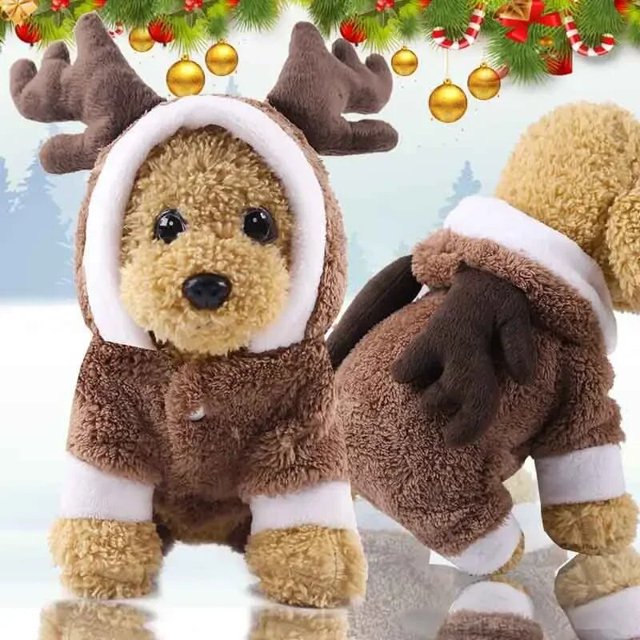 Dog Winter Clothes for Small Dogs Keep Warm Dog Clothes Pet Christmas Clothing Elk Print Dog Clothes Coral Velvet Four Colors