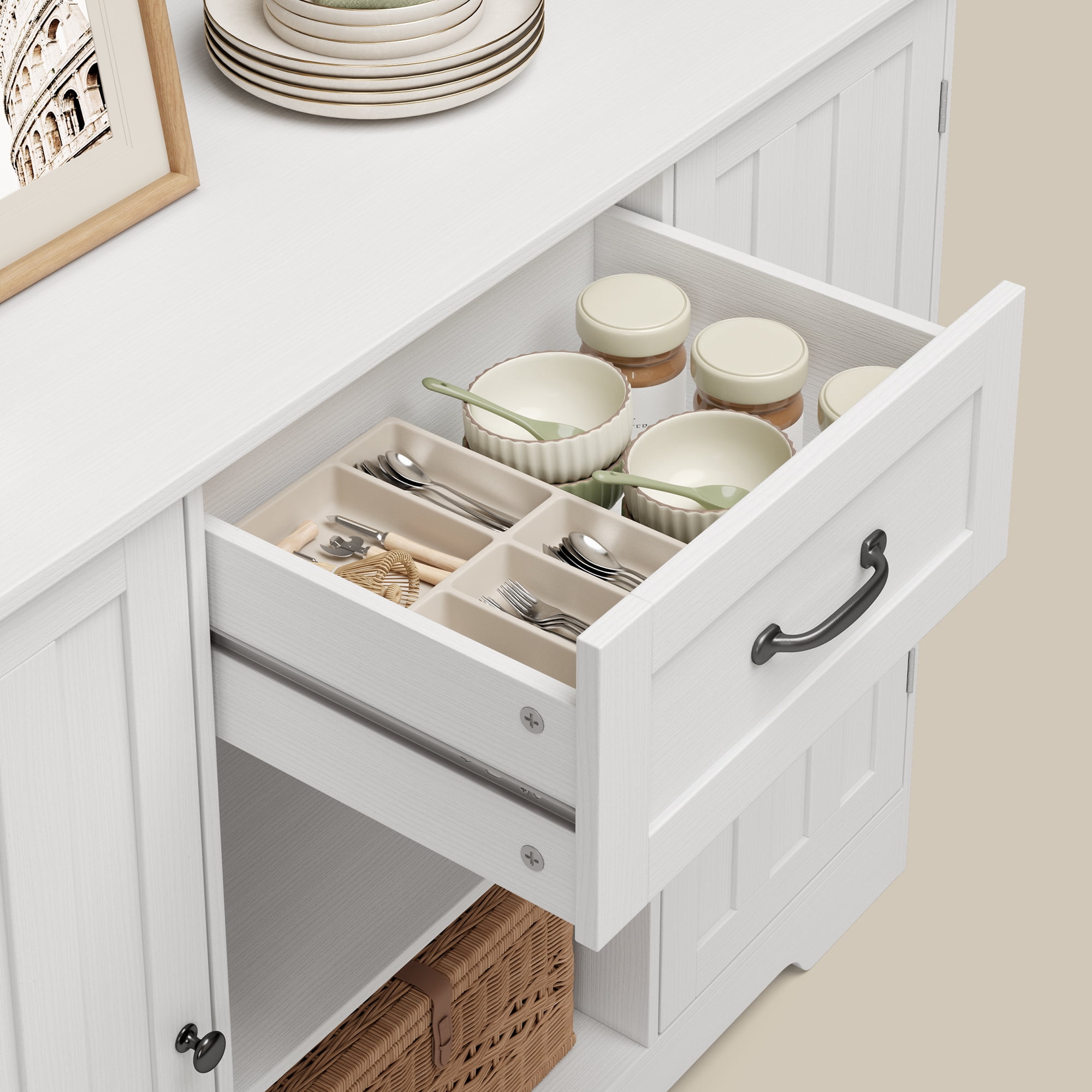 Sideboard Buffet Cabinet,Asofer Storage Coffee Bar Cabinet with Drawers, Kitchen Pantry Storage with Doors and Shelves for Kitchen and Living Room,White