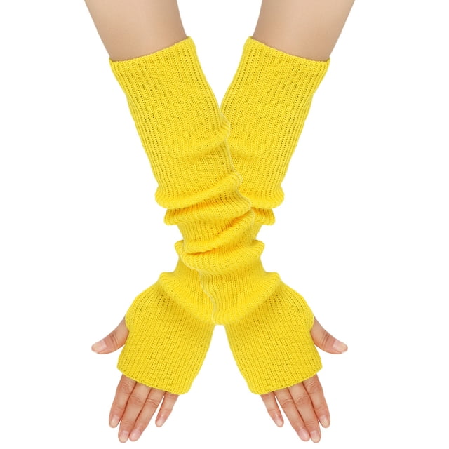 Guantes de lana de otoño e invierno para mujer, cálidos, de color sólido, acrílico, con brazo alargado, manga larga para usar con los dedos, a la moda