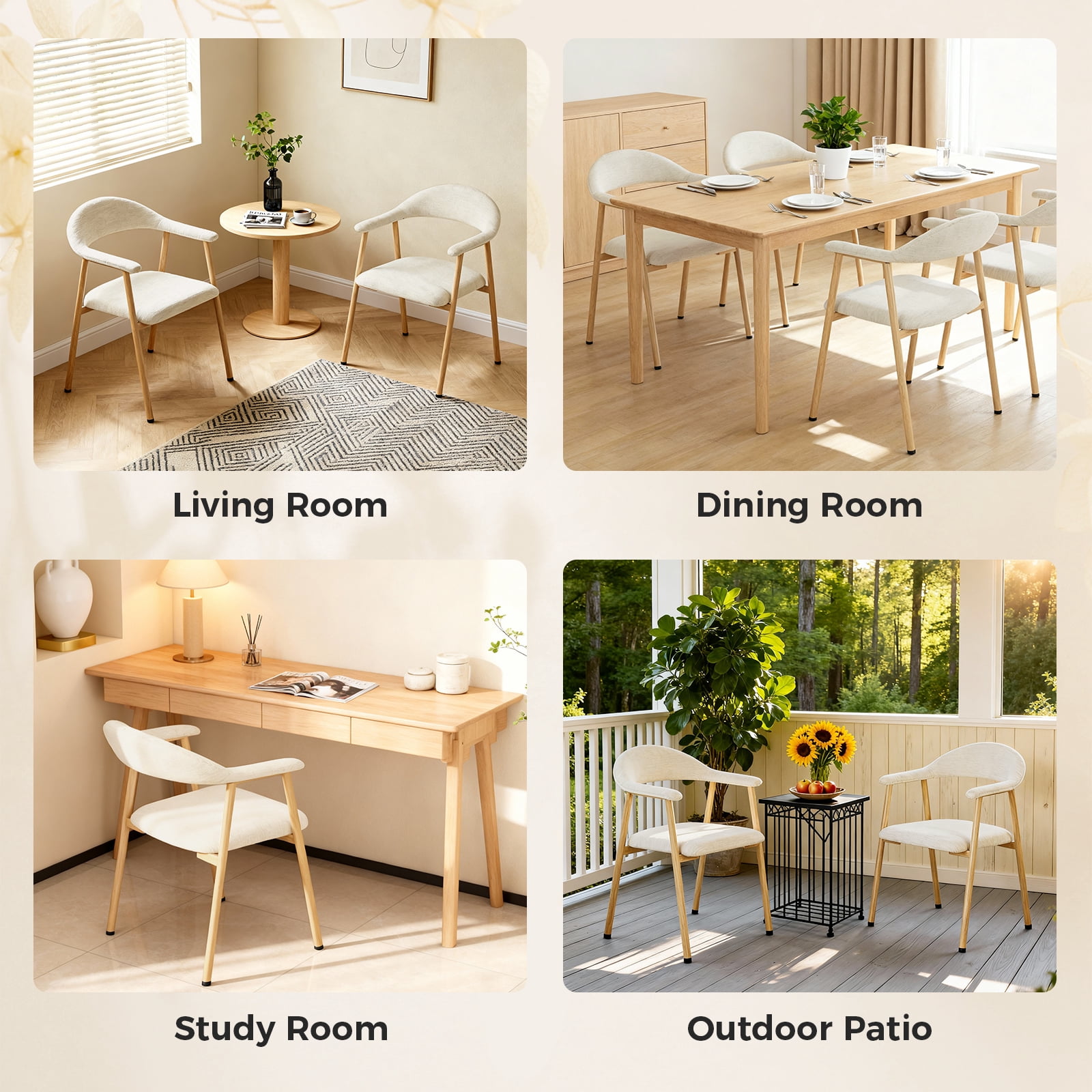 EDX Dining Chairs Set of 2, Modern Upholstered Kitchen Side Chairs for Dining Room, Ergonomic Padded Accent Seats with Sturdy Legs, Beige