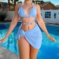 thumbnail image 2 of Lovskoo 3 Piece Swimsuits for Women 2024 Boho Outfits Floral Tropical Bikini Short Sets Summer Beach Cover Ups Sky Blue, 2 of 8