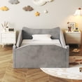 thumbnail image 2 of Zimtown Wood Bed, Floor Bed with Safety Guadrail, Montessori Bed with Soft Velvet Wood Bed, Mattress not Included (Gray), 2 of 8