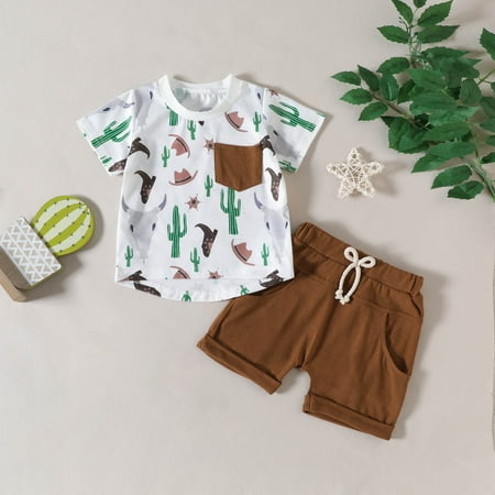 

Levmjia Toddler Girls Cute Tops and Bottoms Kid-Pack Clearance Kids Baby Boys Fashion Cute Short Sleeve Cowboy Print Casual Pocket Shorts Suit 2-3Years