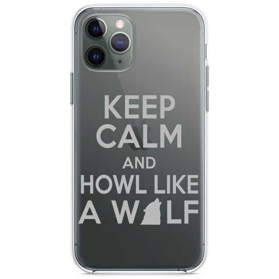 DistinctInk Clear Shockproof Hybrid Case for iPhone 11 Pro (5.8" Screen) - TPU Bumper Acrylic Back Tempered Glass Screen Protector - Keep Calm Howl Like a Wolf