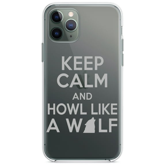 DistinctInk Clear Shockproof Hybrid Case for iPhone 11 Pro MAX (6.5" Screen) - TPU Bumper Acrylic Back Tempered Glass Screen Protector - Keep Calm Howl Like a Wolf