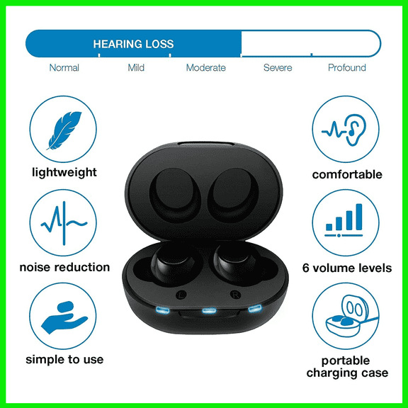 Jinghao JH-A39 Rechargeable Personal Sound Amplifier Product for Ears Seniors Adults with Portable Charging Box Black