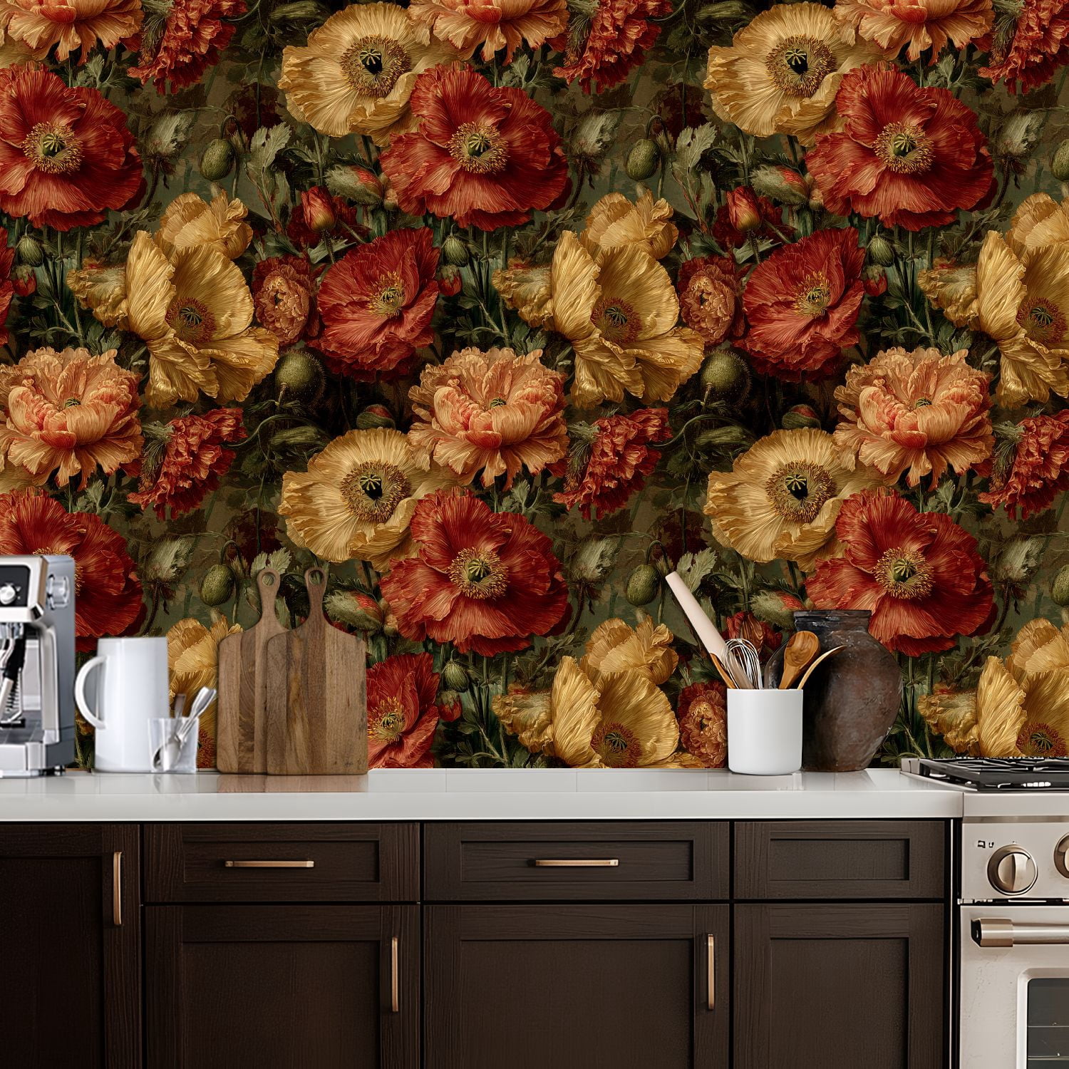 Vintage Peel and Stick Wallpaper Hyper Realistic Close Up Poppies Blooming Vibrant Colors Wall Mural 17.7in x 9.8ft Self Adhesive Removable Wall Paper Floral Contact Paper for Nursery Cabinets