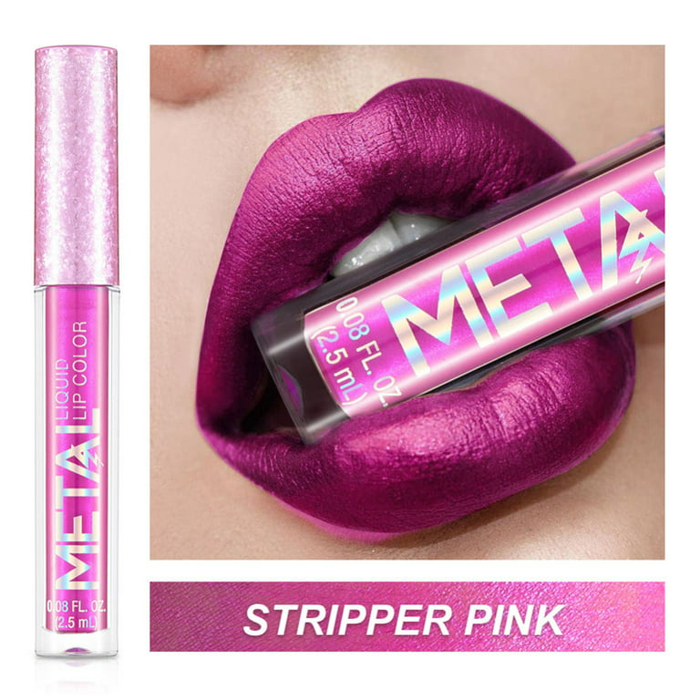 Color Lipgloss PINK) Pearlescent Lip Stamens Lasting Lip Glaze(STRIPPER Non-stick Lipstick Color,Metal Cup