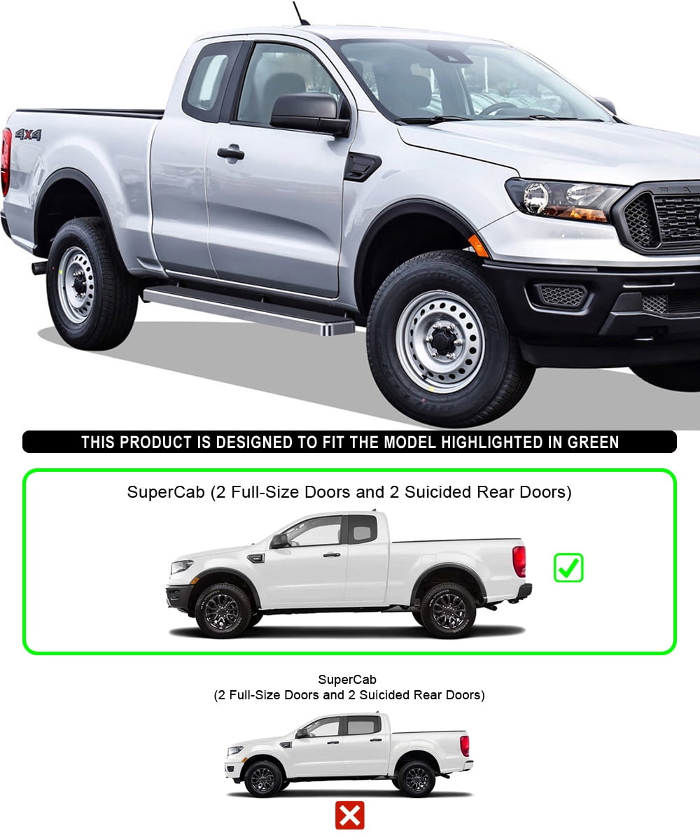 APS Running Boards 6 inches Compatible with Ford Ranger 2019-2023 Super Cab (with 2 Full Size Doors and 2 Suicide Doors) (Nerf Bars Side Steps Side Bars)