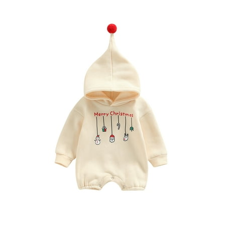 

Christmas 0-24M Baby Cute Jumpsuit Boys Girls Long Sleeve Hooded Letters Print Romper for Casual Daily