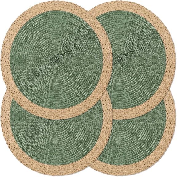 TXYRDXK 15 Inch Round Braided Placemats Set of 4 Washable Wipeable Easy Clean Heat Resistant Woven Dining Table Mats Decor for Holiday Parties Indoor Outdoor Daily Use (Green)