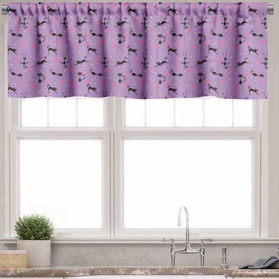 Ambesonne Teen Room Valance Pack of 2, Little Kittens Hearts, 54"X18", Violet Pink Black