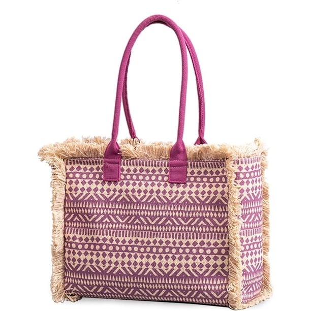 LHSHID Women Canvas Handbag Ethnic Style Tote Bag Retro Shoulder Bag with Tassels Summer Beach Bag Bohemian Top Handle Bag