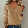 thumbnail image 2 of LUMENFH SQ Under $10 Womens Lightweight Basic Sweater Solid Color Knitted Tops Shirt Fall Long Sleeve Semi V Neck Sweater for Women Gold, 2 of 3
