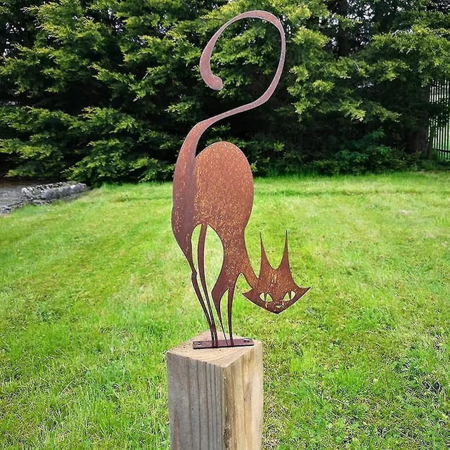 Metal Cat Fence For Halloween Cat Garden Decoration Metal Yard Decoration For Outdoor And Garden Steel Silhouette With Cat Statue Statuette