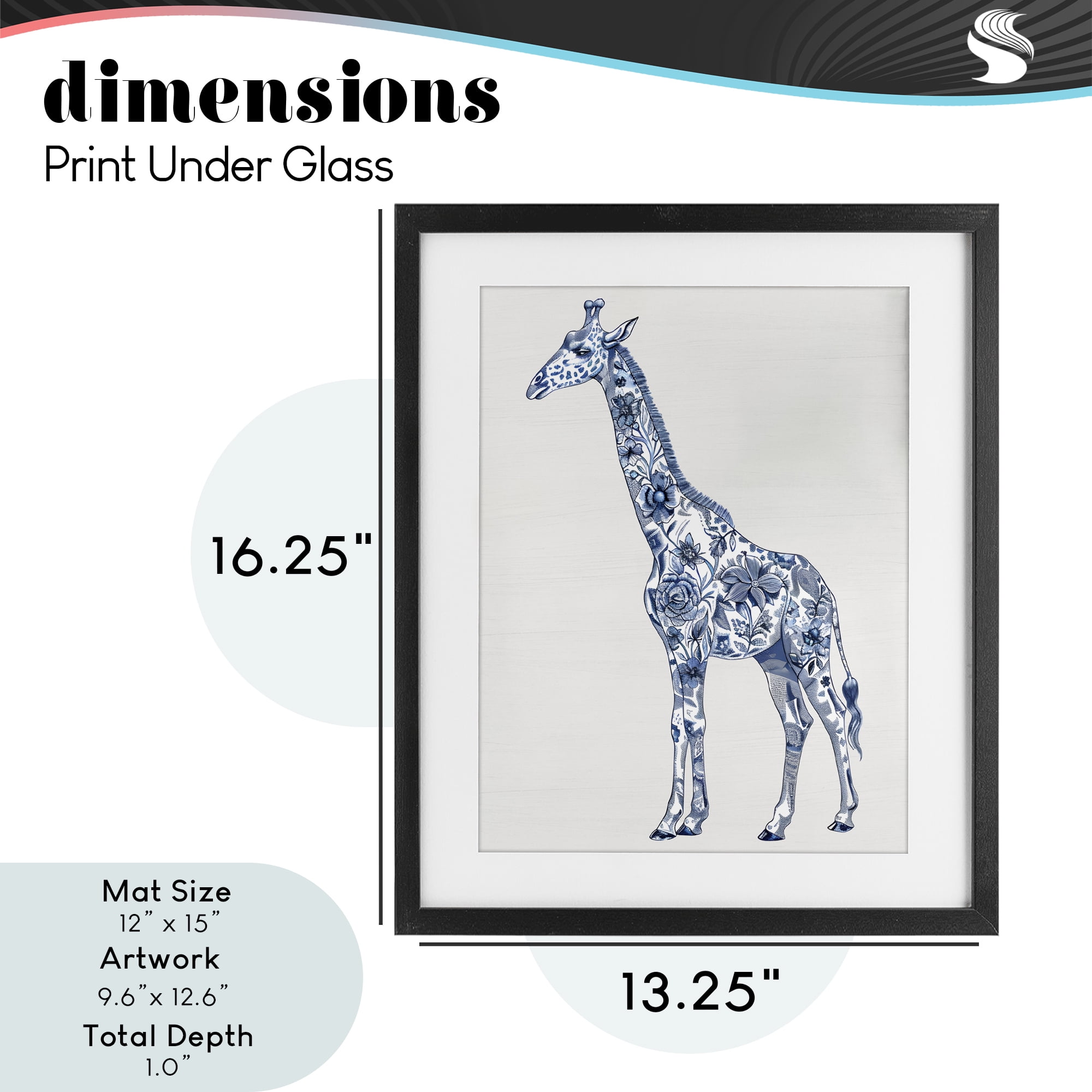 Vintage Toile Giraffe Black Framed Print Under Glass, design by Lettered and Lined