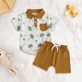 thumbnail image 2 of CAICJ98 Toddler Baby Boy Hawaiian Shorts Set Coconut Tree Button Collar Short Sleeve Shirts Shorts 2 Pcs Summer Clothes Sets (Brown,12-18 Months), 2 of 7